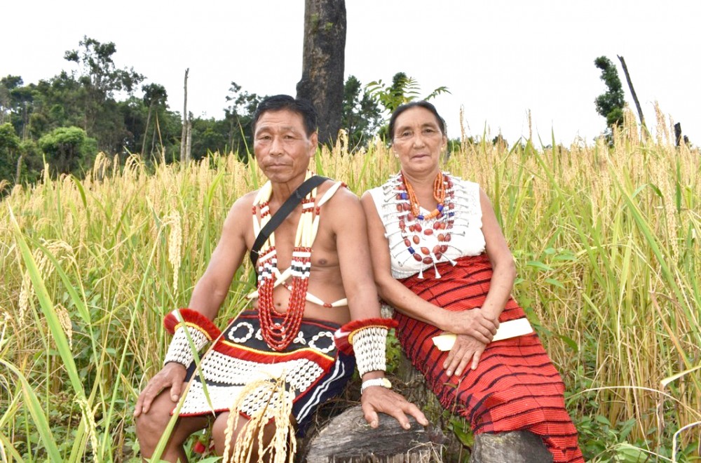 Retired teacher Imkongtemjen Jamir (71 years) and his wife Yangernungla (67 years) achieved ‘Mera Nuja’ in Longsa village under Mokokchung district on September 22. (DIPR Photo)